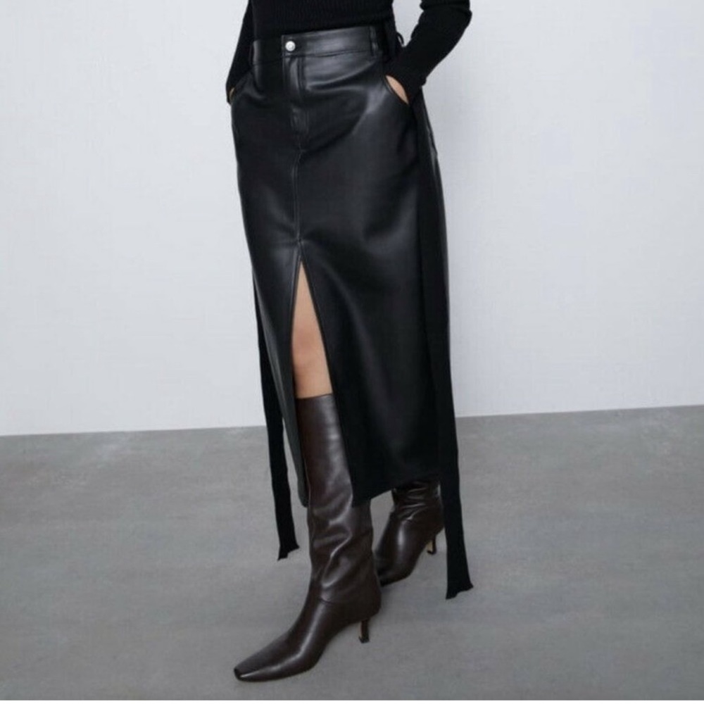 NWT Zara The Lizzy Faux Leather Midi Pencil Skirt Medium